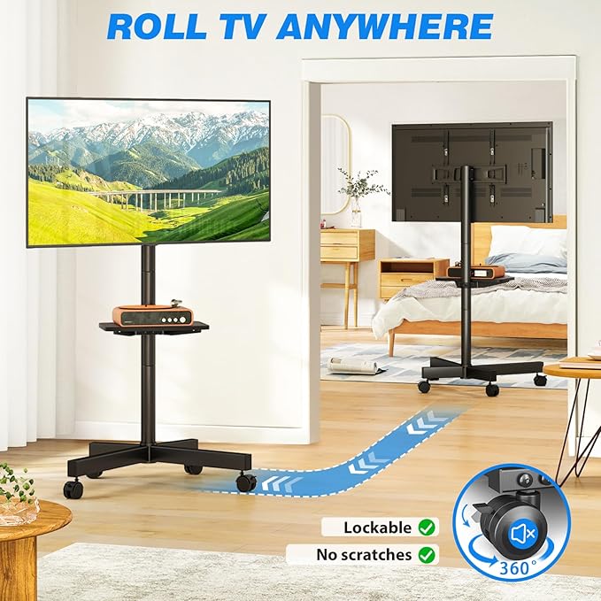 Rfiver Mobile TV Stand for 23-60 Inch LCD LED Flat/Curved Panel Screen TVs up