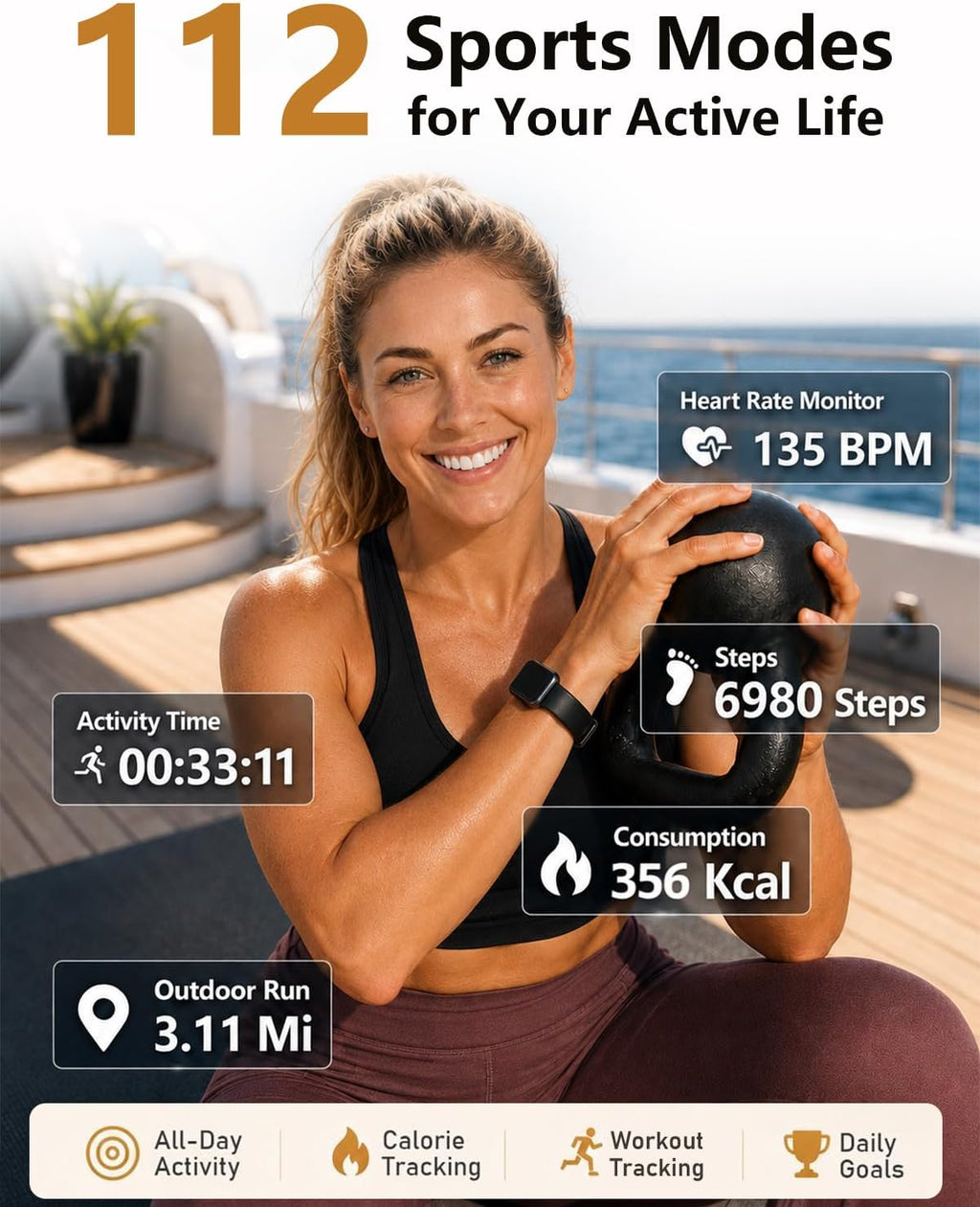 morepro fitness tracker watch with 24/7 heart rate/blood showing dimensions