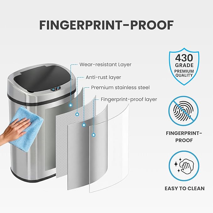 iTouchless 50 Liter / 13 Gallon Stainless Steel Kitchen Trash Can