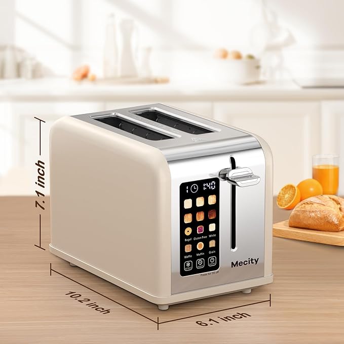 Mecity 2 Slice Touch Screen Toaster, 1.5" Wide Slot, Stainless Steel Smart