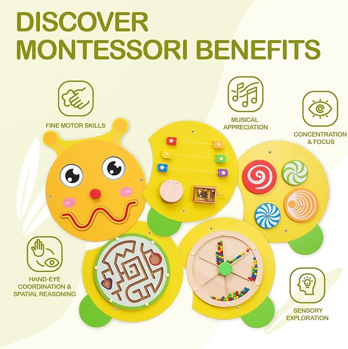 Monläurd® Caterpillar Montessori Busy Board, Sensory Board, Educational Toys