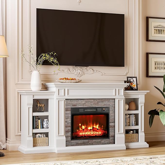72" Electric Fireplace with Mantel, Fireplace TV Stand
