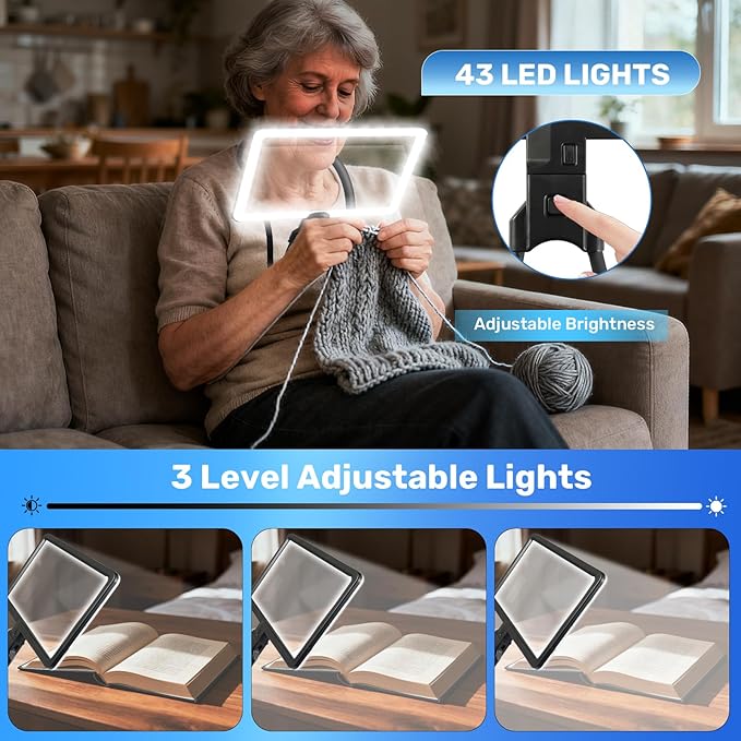 5X Neck Magnifying Glass with Light, Magnifier with Light Hands Free, Full Book