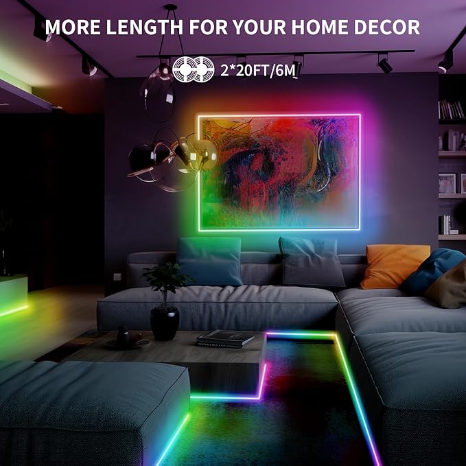 40ft COB RGB+IC LED Strip Lights, Bright Dream Color COB LED Light Strip (2 Rolls)