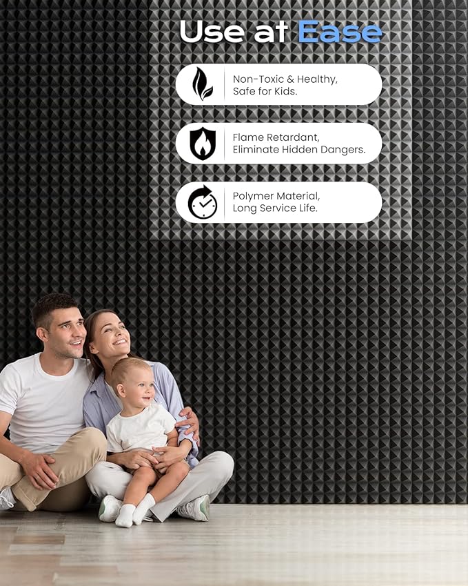 Sonicism Soundproof Wall Panels Self-Adhesive Pyramid 36 Pack, Sound Absorption