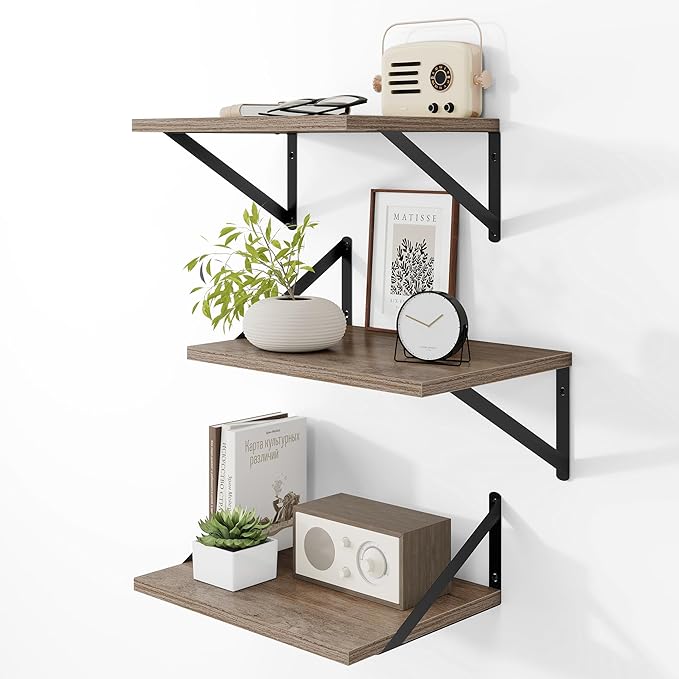 Heimlove Deep Floating Shelves for Wall, 12 Inch Deep Floating Shelves Set of 3