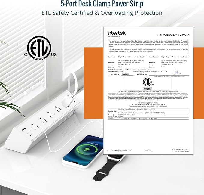 Tecmojo Desk Clamp Power Strip 5 Outlet