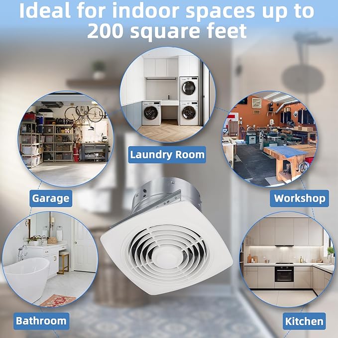 8 Inch Bathroom Exhaust Fan Ceiling Mount 200 CFM 8.5 Sones Kitchen Exhausts