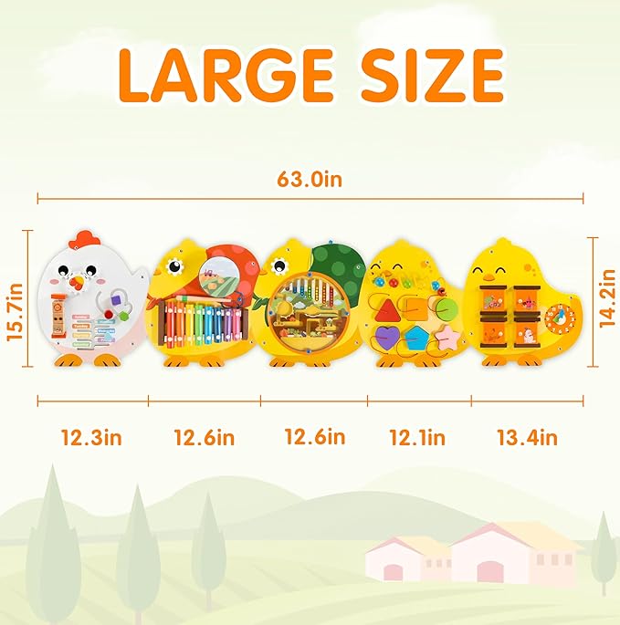 Chick Squad Activity Wall Busy Board Panels | 11-in-1 Wooden Sensory Wall Panel