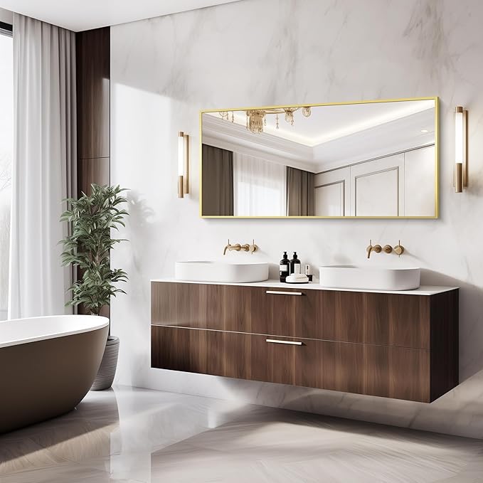 Gold Bathroom Mirror for Wall, 60x30 Inch Rectangle Mirrors