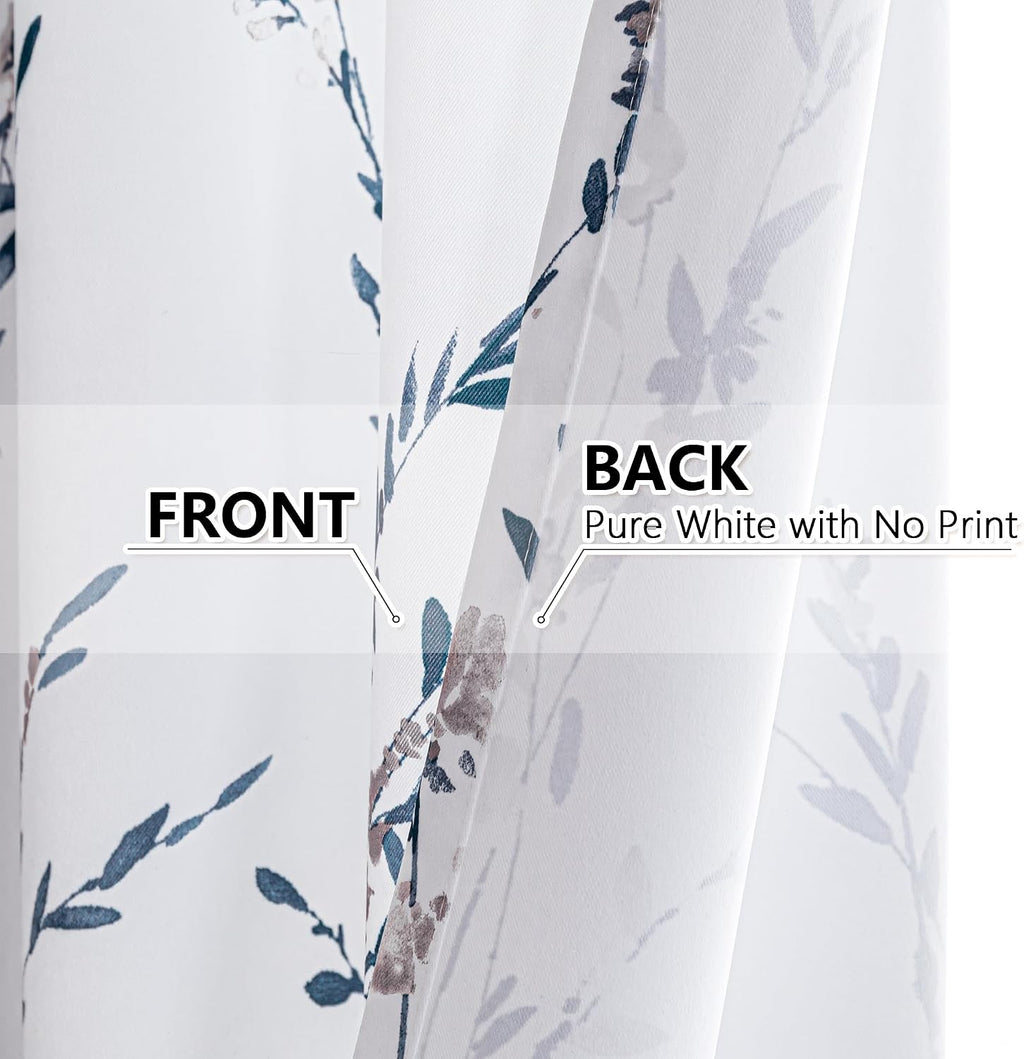 MYSKY HOME Navy Blue Floral Curtains 84 Inch Long for Living Room 2 Panels