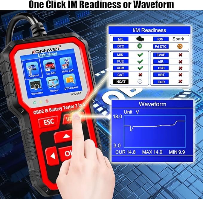 KONNWEI KW681 OBD2 Scanner 6V 12V Car Battery Tester, 2 in 1 Car Diagnostic