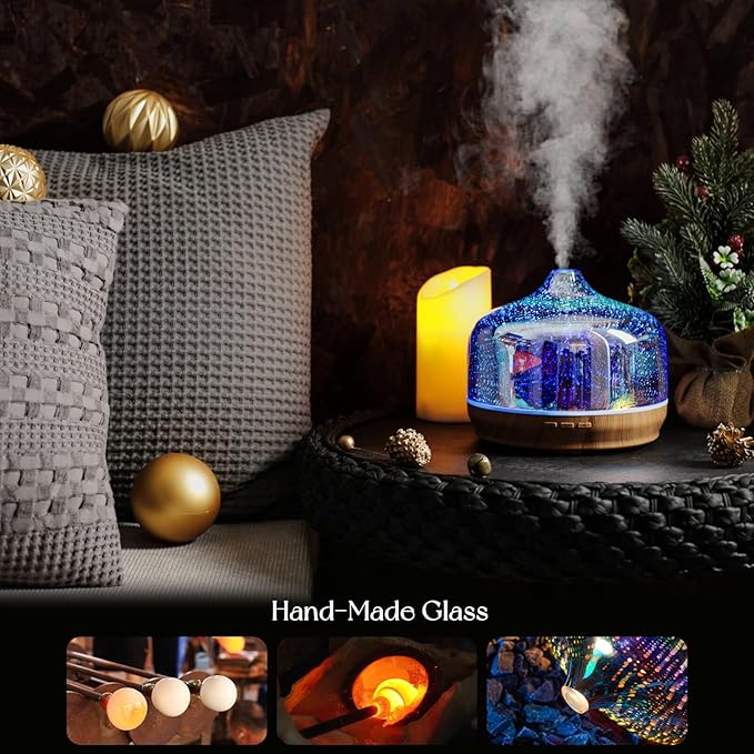 Porseme 500ml Essential Oil Diffuser 3D Glass Aromatherapy Ultrasonic Humidifier