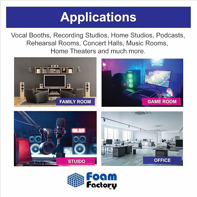 Foam Factory Inc 24 Pack Color Acoustic Foam Panel Studio Soundproofing Wedge