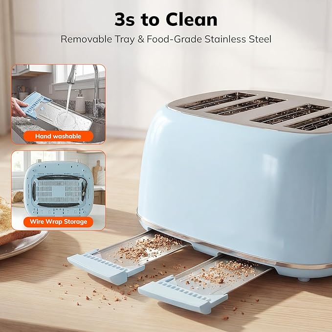 Keenstone Toaster 4 Slice, Retro Stainless Steel Wide Slot Toaster