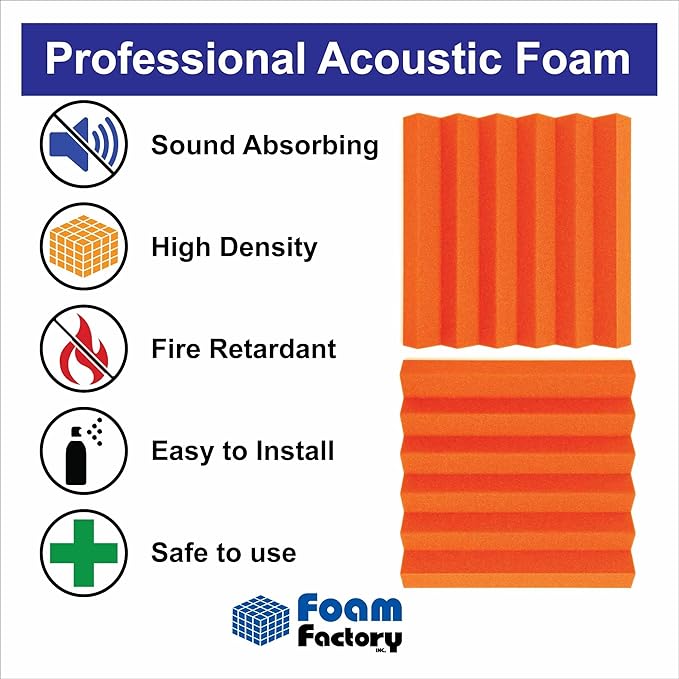 Foam Factory Inc 24 Pack Color Acoustic Foam Panel Studio Soundproofing Wedge