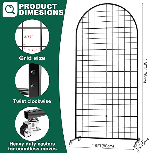 Asee'm Grid Wall Panels Display Stand 2.6' x 5.8' FT Black Movable Wire Grid