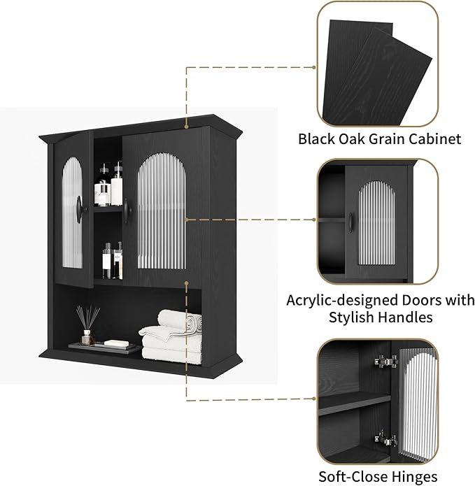 CJL Bathroom Wall Cabinet with Fluted Door, 18.9'' x 23.6'' Medicine Cabinet