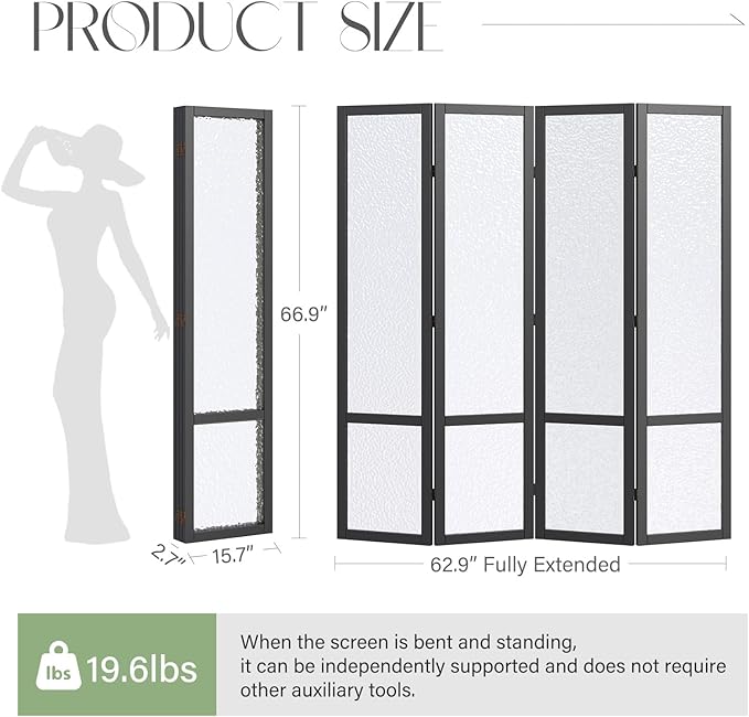 Acrylic Room Divider, 4-Panel Freestanding Partition Screen, Frosted