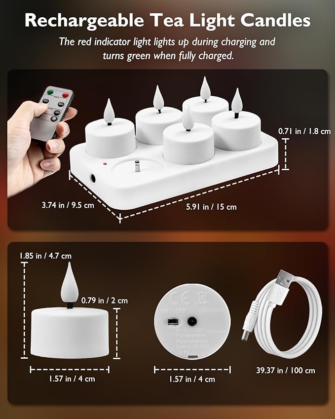 Homemory Rechargeable Tea Lights Flameless Candles with Remote Timer, Battery Operated LED Tealight Candles, USB Candles for Wedding Table Centerpiece Reception Banquet Christmas Halloween, 12-Pack