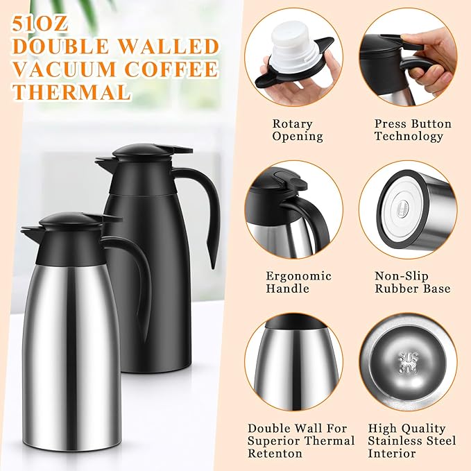 Norme 2 Pcs Thermal Coffee Carafe Insulated Stainless Steel Coffee Carafe