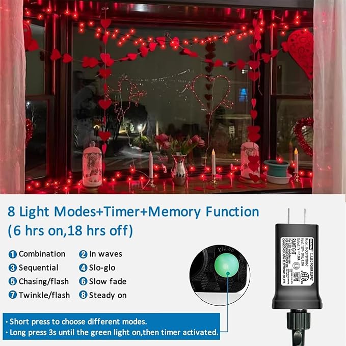 YEGUO 165ft 500 LED Halloween Lights Outdoor Waterproof, Red String Lights Plug in, Green Wire Twinkle Christmas Lights Indoor with Timer Memory 8 Modes