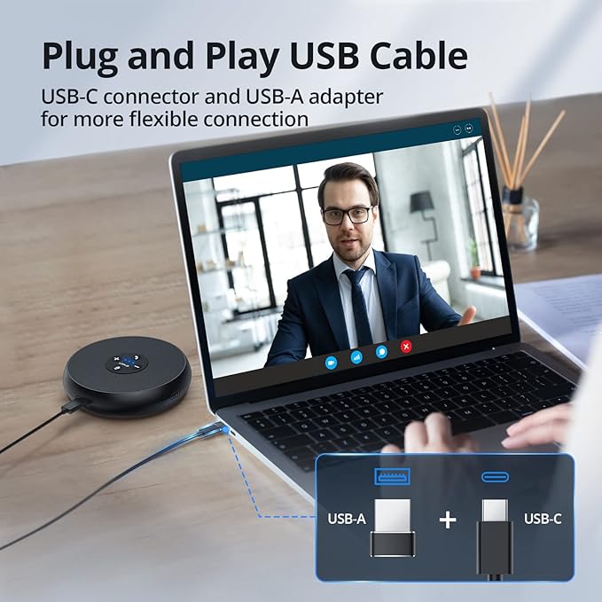 EMEET USB Speakerphone, M1A Zoom Certified AI Mics 360°Voice Pickup USB Type