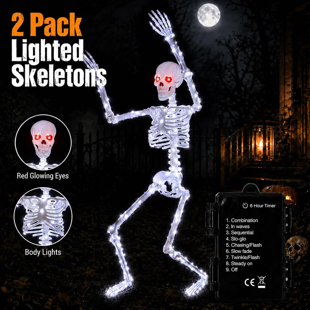 Halloween Decorations Outdoor Skeletons Set - 2 Pack 36" (90cm) Light Up...