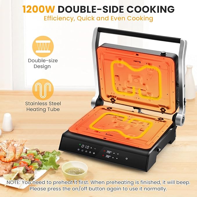 COSTWAY Electric Panini Press Grill, 1200W Gourmet Sandwich Maker w/Non-Stick