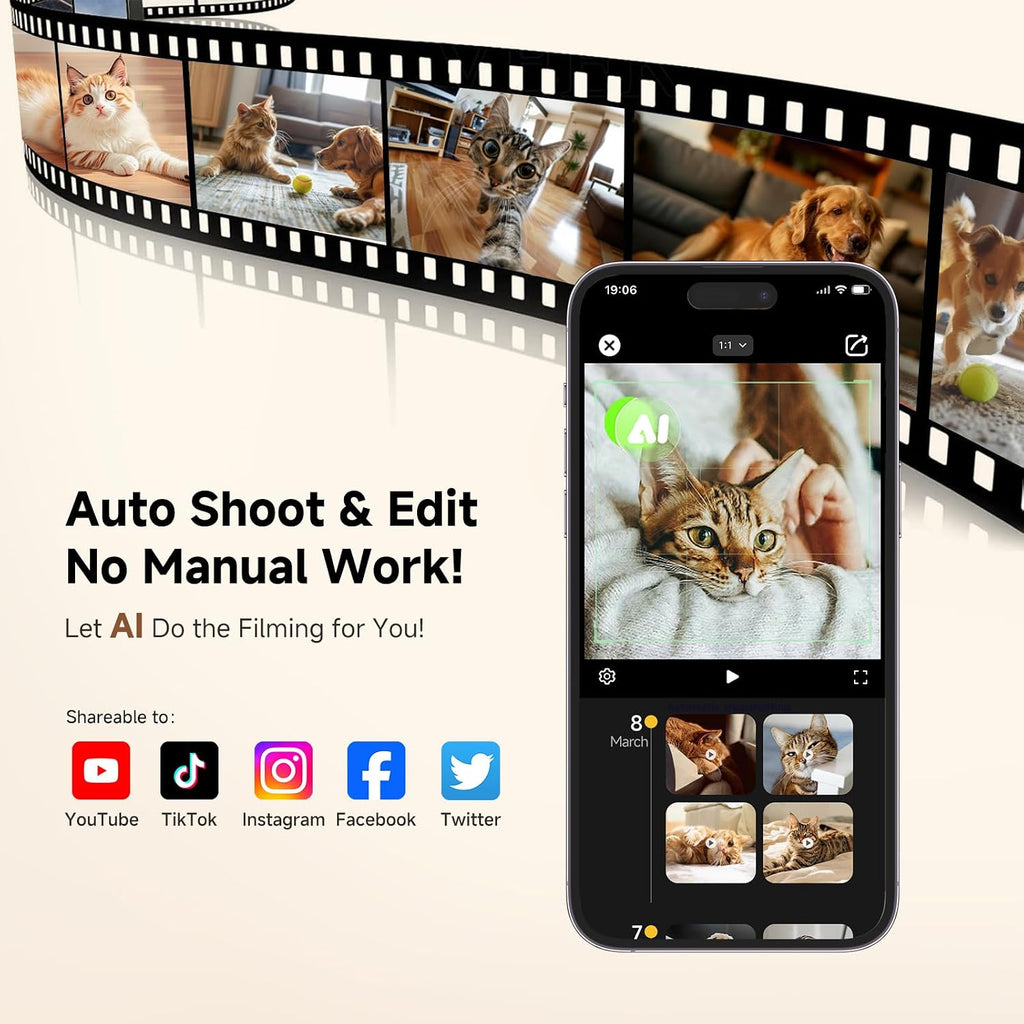 pmate self-moving pets camera ai-powered rover with auto showing dimensions