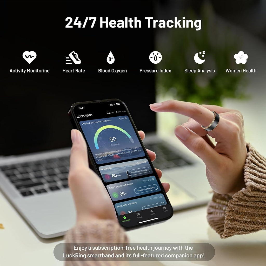 Smart Ring for Women & Men, IP68 Health Fitness Tracker (Silver, 8)