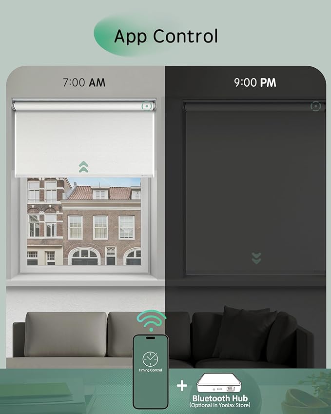 Yoolax Motorized Blinds App Control, Cordless Automatic Shades Roller Window