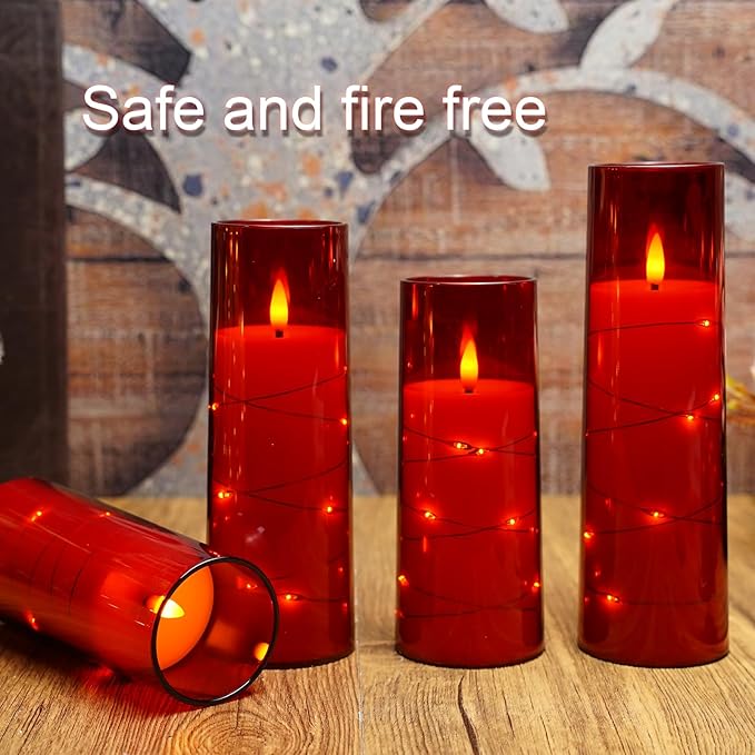 Flameless Candles with Embedded Star String, Battery Operated LED Pillar (Set of 7)