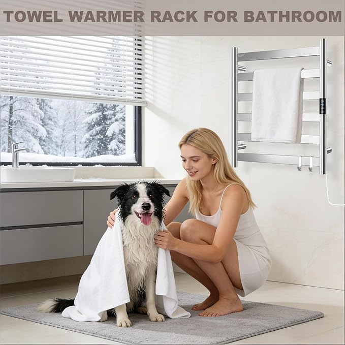 R FLORY Heated Towel Rack for Bathroom, 6 Bar Wall Mounted Towel Warmer Rack