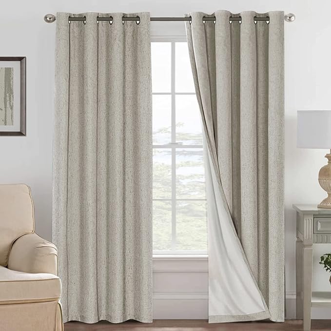 H.VERSAILTEX Linen Blackout Curtains 96 Inches, 100% Absolutely Blackout