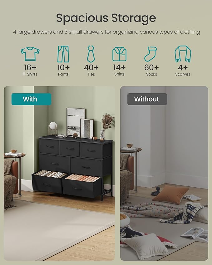 SONGMICS Dresser for Bedroom, Chest of Drawers, TV Stand, 7 Non-Woven Fabric