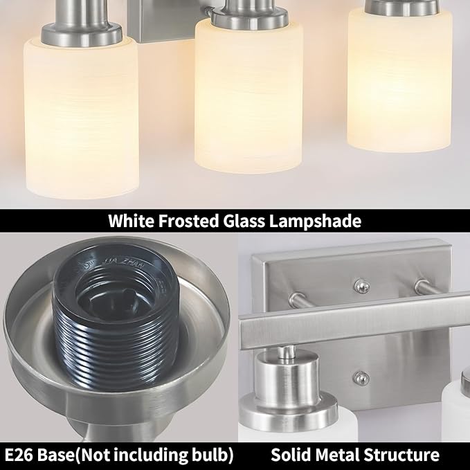 DIKAIDA Bathroom Light Fixtures Over Mirror, 2-Light Modern Nickel Vanity Lights