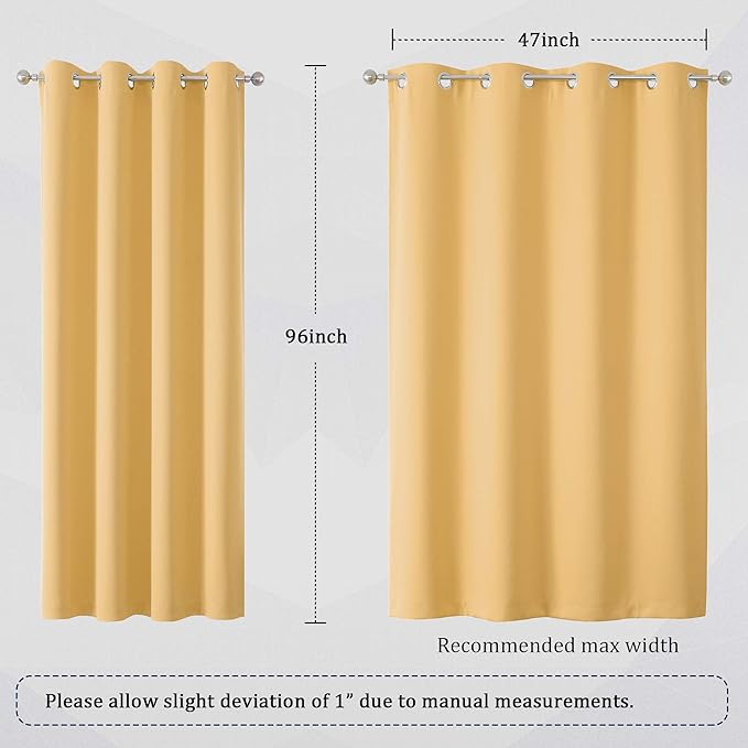 DUALIFE Desert Mist Yellow Solid Curtains 96 Inch Length Blackout Curtain Panels