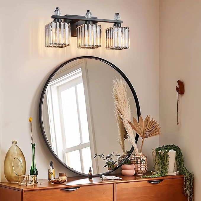 FDPBY Sand Black Bathroom Vanity Lights Crystal Vanity Light Bathroom Lighting
