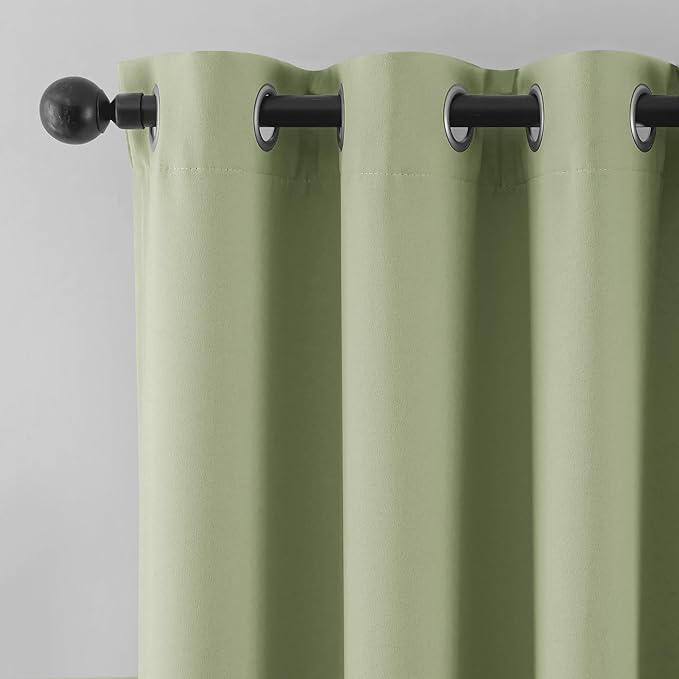 Beauoop Sage Green 100% Blackout Curtains 84 Inch Long 2 Panels