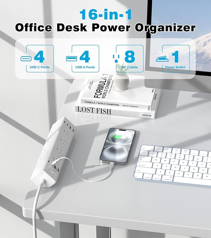40W Fast Charging Station, Desk Clamp Power Strip, 4 USB-C Ports & 8 AC Outlets