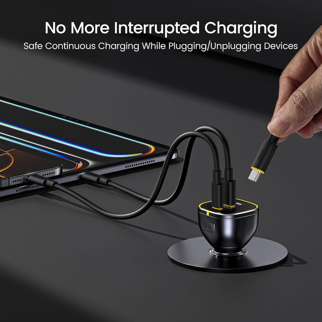 aohi 165w laptop car charger adapter 140w pd, side view