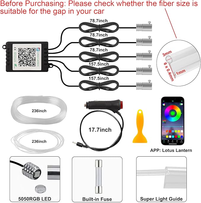 Interior Car LED Strip Lights APP Control, 5 in 1 RGB 16 Million Colors Ambient