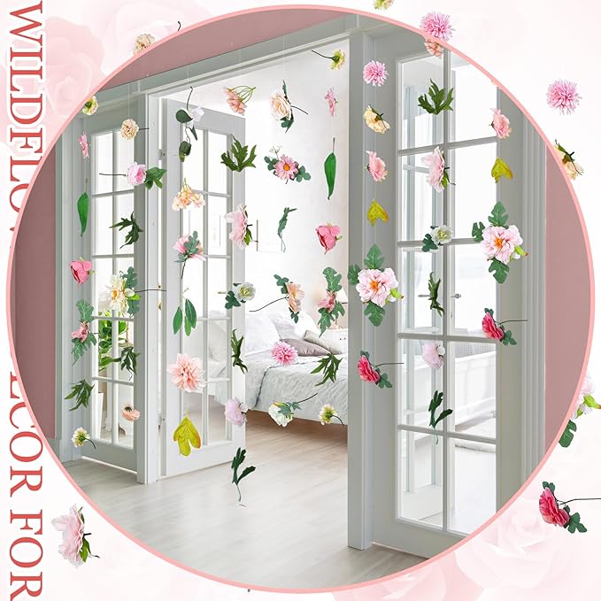 XunYee 6 Pcs 35.4 ft Flower Garlands Hanging Wildflower Backdrop Decoration Artificial Floral Garlands Fake Flower Vines Faux Silk Wildflower Decor for Halloween Fall Wedding Garden Wall Arch(Blossom)