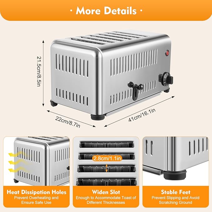 6 Slices Toaster, 1680W Commercial Bread Baking Machine
