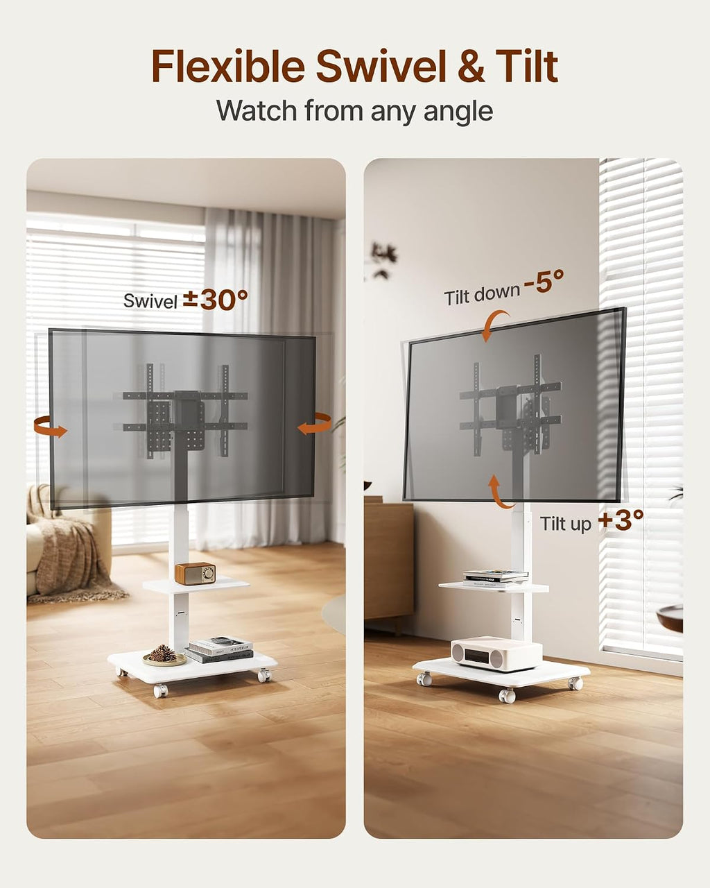 Steel Base Rolling TV Stand for 37-86 Inch TVs up to 110 lbs, White