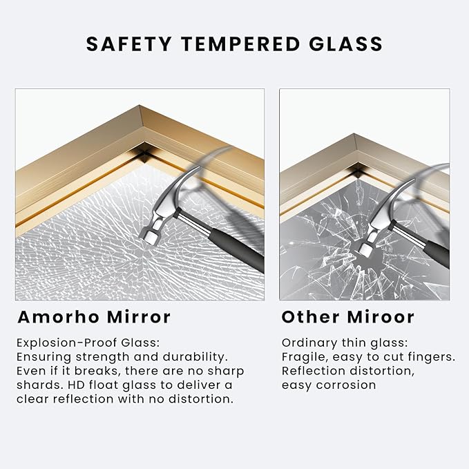 Amorho Bathroom Mirror, 60x36 Inch Golden Thick Metal Framed Wall Mirrors