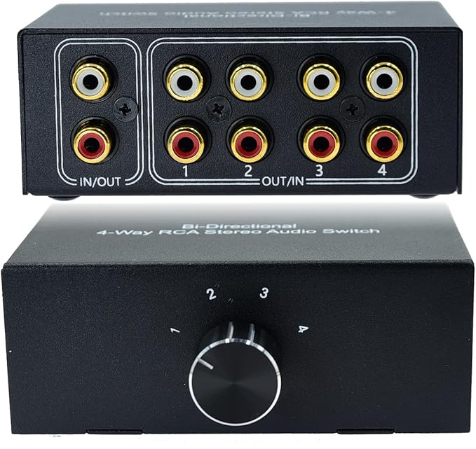 No Noise 4 Way 1 in 4 Out or 4 in 1 Out Audio Sound selector RCA Female Stereo