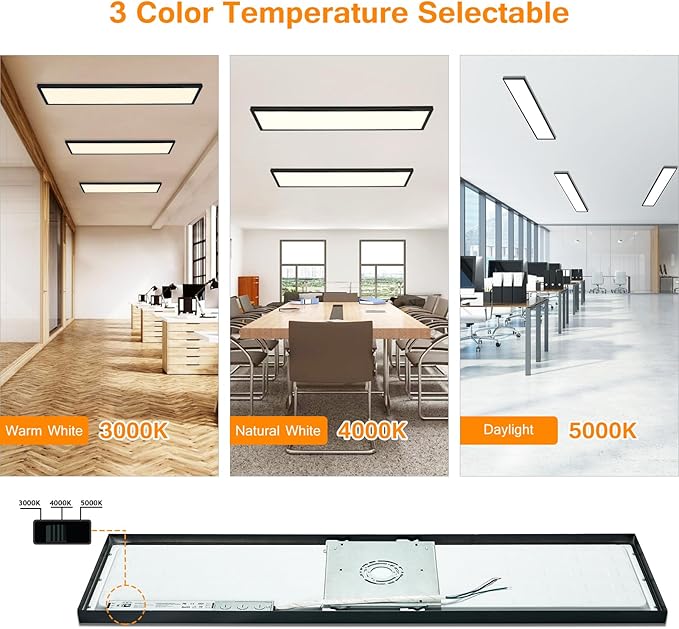 Mcacggo Black 1x4 LED Flat Panel Light Surface Mount, 5000K-4000K-3000K (2 Pack)