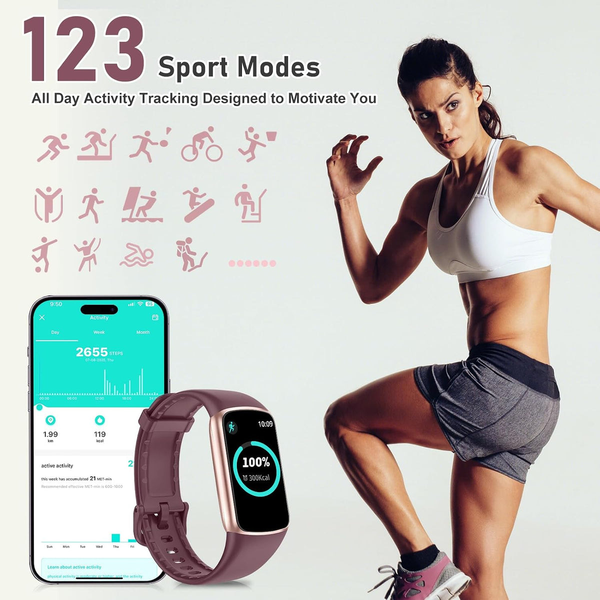 zeacool fitness tracker with 24/7 heart rate, blood, side view